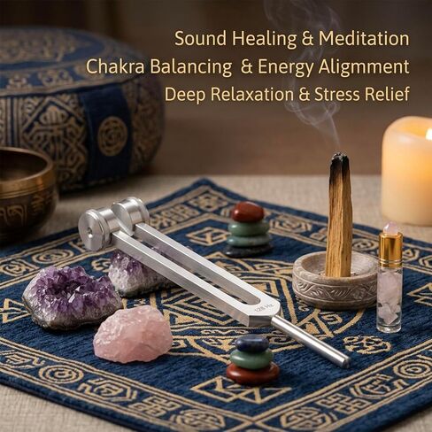 128Hz Aluminum Weighted Tuning Fork Set with Mallet, Carrying Bag, Cleaning Cloth and Hex Key, Sound Healing Frequency Therapy Tool for Meditation, Relaxation, Wellness and Energy Work in Kuwait