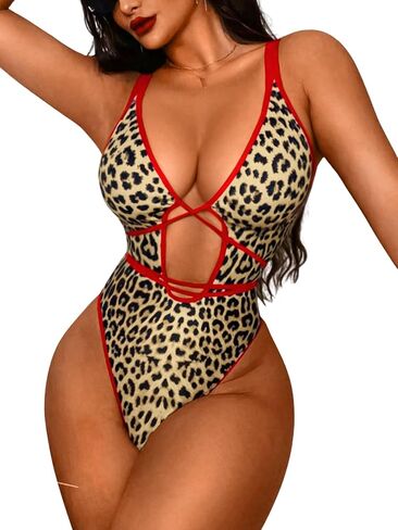 EHSUYAB Sexy Women Plunge V One Piece Swimsuit, Leopard Open Front Cut Out Cheeky High Cut Bathing Suit, Rave Beach Monokini in Kuwait