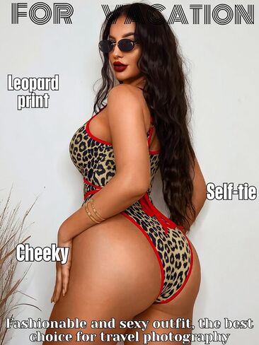 EHSUYAB Sexy Women Plunge V One Piece Swimsuit, Leopard Open Front Cut Out Cheeky High Cut Bathing Suit, Rave Beach Monokini in Kuwait