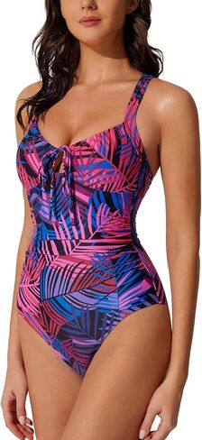 RXRXCOCO Women Tummy Control One Piece Swimsuit Cutout V-Neck Slimming Bathing Suit Tie Knot Ruched Swimwear in Kuwait