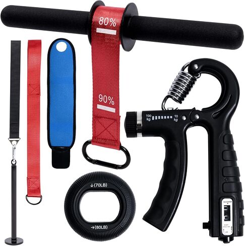 Forearm Strength Trainer Kit, 6 PCS, Grip Strength Enhancer, Wrist Exerciser for Home Gym, with Wrist Wraps, Resistance Grip Strengthener with Counter in Kuwait