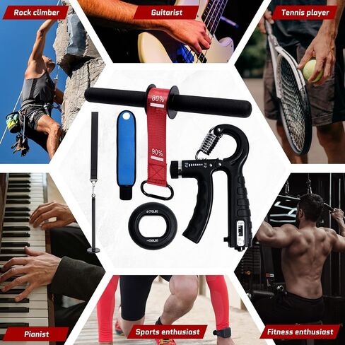 Forearm Strength Trainer Kit, 6 PCS, Grip Strength Enhancer, Wrist Exerciser for Home Gym, with Wrist Wraps, Resistance Grip Strengthener with Counter in Kuwait
