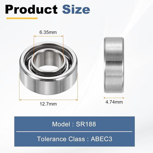 Uxcell 2 قطعة محمل كروي سيراميك هجين SR188، ABEC3 6.35x12.7x4.74 مم مصغر من الفولاذ المقاوم للصدأ محمل سيراميك هجين للروبوتات الصناعية والتوربينات والمحركات in Kuwait