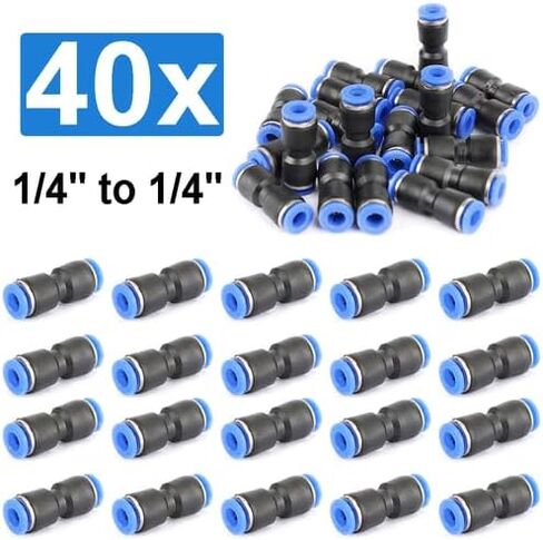 40pcs 1/4" OD Plastic Push-to-Connect Pneumatic Union Fitting, 0-150 PSI, for 1/4" Tubing, Straight Splice Connector in Kuwait