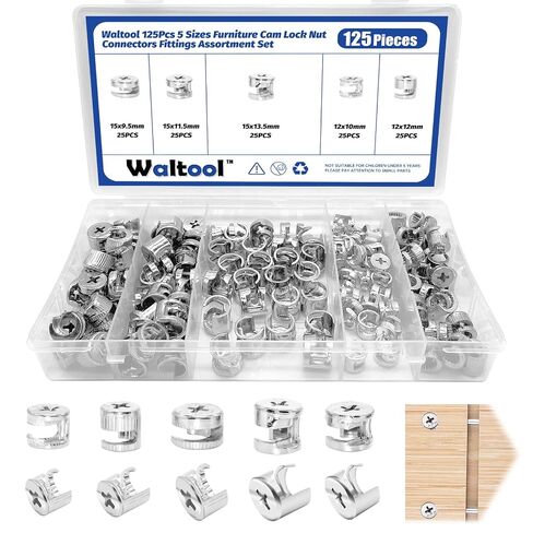 125Pcs 3 in 1 Furniture Connecting Cam Lock kit, Eccentric Wheels Bolt Fittings Fasteners Hardware Parts Nut & Bolt Assortment Set for Cabinet Drawer (15*9.5/15*11.5/15*13.5/12*10/12*12mm) in Kuwait