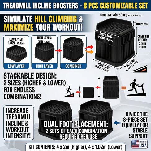Customizable Treadmill Incline Riser Blocks: 4 Pack Adjustable 1/2/3 Inch Height Lift for Custom Uphill Training, Anti-Slip Heavy Duty Plastic 4000 LBS Stackable Walking Pad Levelers for Home Gym in Saudi Arabia