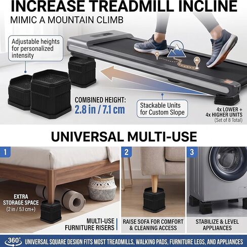 Customizable Treadmill Incline Riser Blocks: 4 Pack Adjustable 1/2/3 Inch Height Lift for Custom Uphill Training, Anti-Slip Heavy Duty Plastic 4000 LBS Stackable Walking Pad Levelers for Home Gym in Saudi Arabia