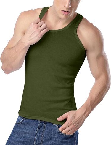Men's Slim Stringer Tank Tops Cotton Vest Undershirts Sleeveless Gym Workout Athletic Bodybuilding Muscle T Shirts in Kuwait