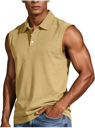 Sleeveless Collared Shirts for Men Casual Button Up Summer Tank Tops Lightweight Work Golf Shirts with Chest Pocket in Kuwait