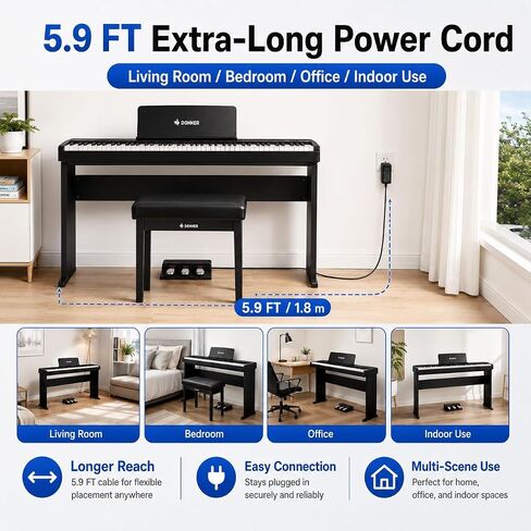 Power Adapter for Donner Keyboard Piano, 12V AC Adapter Compatible with Donner DEP-20 DEP-20S DEP-10 DEP-45 DEP-80 Beginner Digital Piano 88 Key Full Size Weighted Keyboard Piano, Power Charger Cord in Kuwait