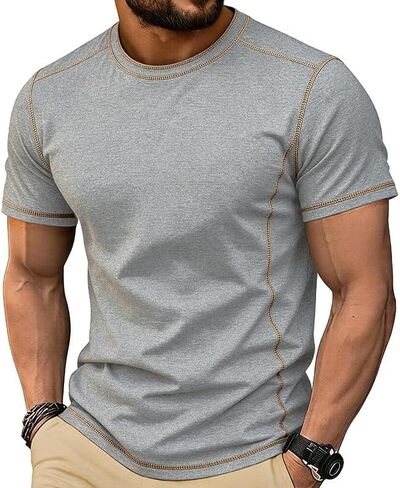 Men's T-Shirts 2026 Crewneck Short Sleeve Oversize Plain Summer Tops Loose Fit Casual Work Gym Basic Tees in Kuwait