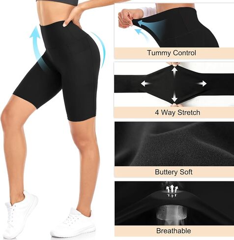 Purplepig 3 Pack Women's Black Grey Navy Biker Shorts with Pockets, 8" High Waisted Tummy Control Buttery Soft Workout Shorts for Yoga Running Gym Volleyball in Kuwait