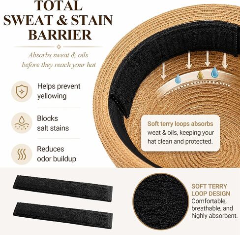 Hat Sweat Liner and Size Reducer, Black, 2-Pack | Soft Terry, Breathable Moisture-Wicking, Stain and Odor Protector for Fedora, Panama, Caps in Kuwait