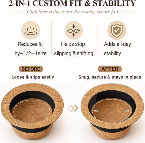 Hat Sweat Liner and Size Reducer, Black, 2-Pack | Soft Terry, Breathable Moisture-Wicking, Stain and Odor Protector for Fedora, Panama, Caps in Kuwait