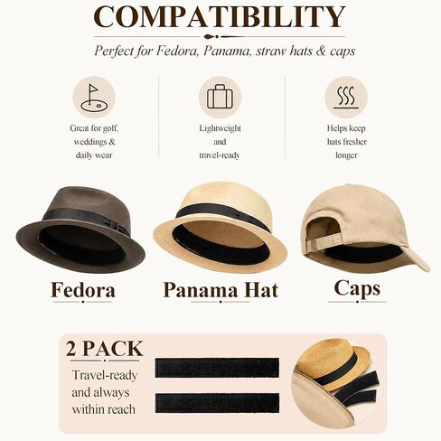 Hat Sweat Liner and Size Reducer, Black, 2-Pack | Soft Terry, Breathable Moisture-Wicking, Stain and Odor Protector for Fedora, Panama, Caps in Kuwait