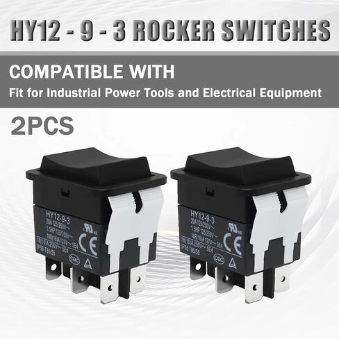 HY12-9-3 مفتاح تشغيل/إيقاف/تشغيل (عبوة من 2)، 6 دبابيس 125/250 فولت 20 أمبير مفتاح ضغط عالي التحمل، إعادة ضبط ذاتي ثنائي مع حماية القوس لأدوات الطاقة الصناعية والمعدات الكهربائية in Kuwait