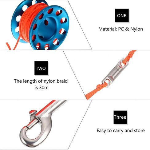 Zerodeko Underwater Diving Spool Reel with Buoy and Hook 30m Blue Rope Reel Scuba Diving for Cave Accessories in Kuwait