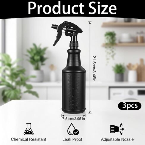 3PCS Plastic Spray Bottles 32 Oz, Spray Bottles Heavy Duty Opaque Black Refillable Trigger Sprayer for Cleaning, Garden, Hair, and Household Use in Kuwait