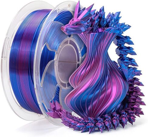 Silk PLA 3D Printer Filament Bundle, Shiny Dual Color Filament 1.75mm Pack, Multi Color Change 3D Printing Filament for Most FDM 3D Printer, 250g, Blue+Purple in Kuwait