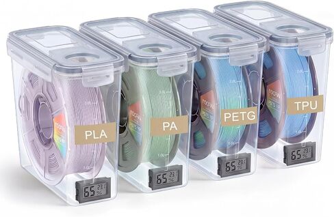4 Pack Filament Storage Box 4L Each Holds 1KG 1.75mm Spool Airtight Moisture Control 3D Printer Filament Dry Box with Hygrometers Desiccant Packs and Labels for PLA PETG ABS TPU in Kuwait