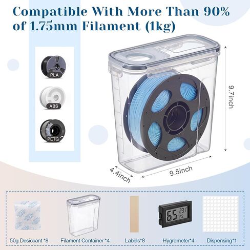 4 Pack Filament Storage Box 4L Each Holds 1KG 1.75mm Spool Airtight Moisture Control 3D Printer Filament Dry Box with Hygrometers Desiccant Packs and Labels for PLA PETG ABS TPU in Kuwait