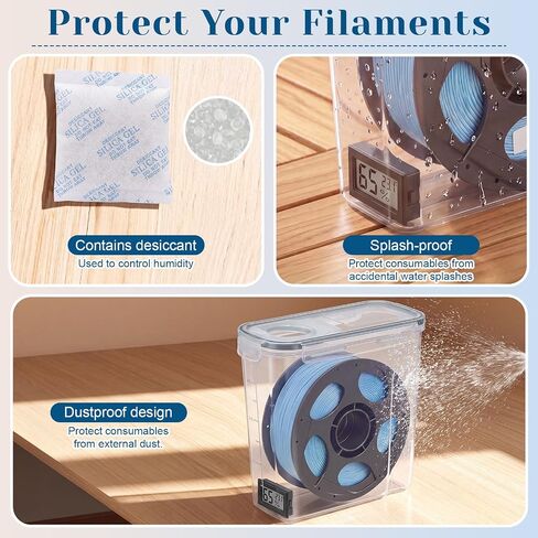 4 Pack Filament Storage Box 4L Each Holds 1KG 1.75mm Spool Airtight Moisture Control 3D Printer Filament Dry Box with Hygrometers Desiccant Packs and Labels for PLA PETG ABS TPU in Kuwait
