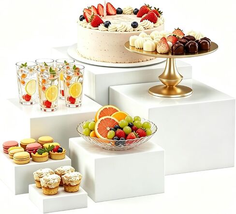 6 Pcs White Acrylic Buffet Risers , Food Risers for Buffet Table, Acrylic Nesting Display Stands (3"-8") Buffet Table Party Catering Dessert Jewelry Collectibles,Nesting Cube Boxes with Hollow Bottoms in Kuwait