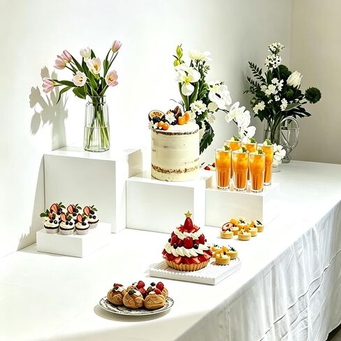 6 Pcs White Acrylic Buffet Risers , Food Risers for Buffet Table, Acrylic Nesting Display Stands (3"-8") Buffet Table Party Catering Dessert Jewelry Collectibles,Nesting Cube Boxes with Hollow Bottoms in Kuwait
