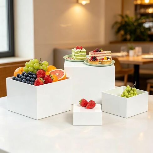 6 Pcs White Acrylic Buffet Risers , Food Risers for Buffet Table, Acrylic Nesting Display Stands (3"-8") Buffet Table Party Catering Dessert Jewelry Collectibles,Nesting Cube Boxes with Hollow Bottoms in Kuwait