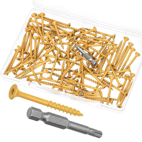 131Pcs 5 Sizes Deck Screws Assortment Kit with T25 Star Bit Torx Star Drive Head Wood Screws Outdoor Decking Screw Exterior Wood Screw for Wood Projects in Kuwait