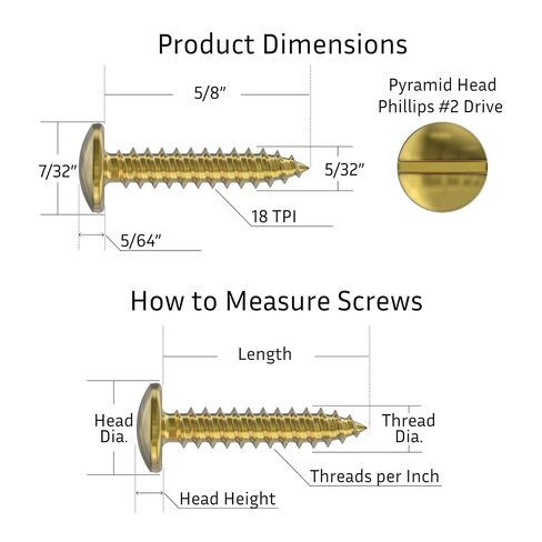 #5 x 5/8" Brass Round Head Sloted Wood Screws - Pack of 25 - Self Tapping Screws for Wood - RS558-SB in Kuwait