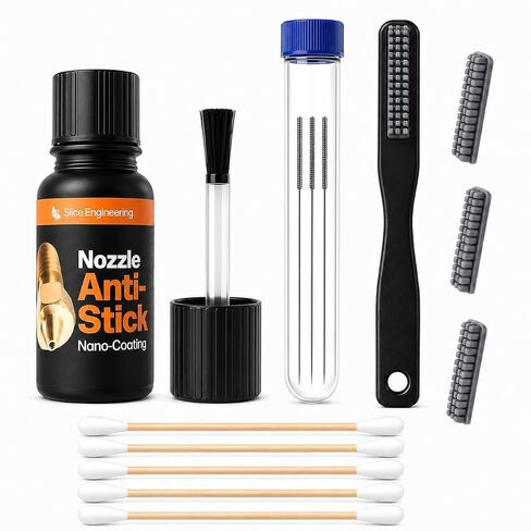 Slice Engineering Nozzle Cleaning Kit Including Anti-Stick Coating | Keep Your Nozzles Clean & Clog Free | Repels Plastic Filament | Nozzle Cleaner 3D Printing No Clogger 3D Printer Tool | 3D Printer Accessories Tools Kit | Plastic Repellent Paint in Kuwait