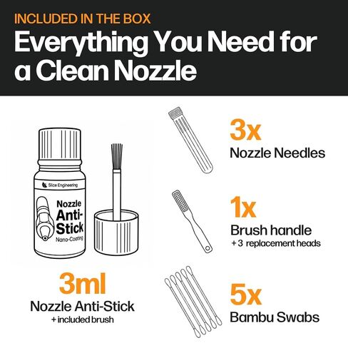 Slice Engineering Nozzle Cleaning Kit Including Anti-Stick Coating | Keep Your Nozzles Clean & Clog Free | Repels Plastic Filament | Nozzle Cleaner 3D Printing No Clogger 3D Printer Tool | 3D Printer Accessories Tools Kit | Plastic Repellent Paint in Kuwait