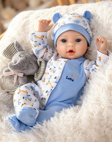 دمية طفل حديث الولادة من Aori Reborn Baby - دمية طفل حديث الولادة مقاس 18 بوصة مع مجموعة تغذية زرقاء وشهادة ميلاد - جسم مرجح نابض بالحياة للعب الأدوار، هدية للأطفال من سن 3 سنوات فما فوق in Kuwait
