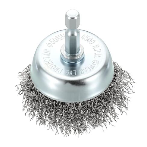 DTGN 2 Inch Wire Wheel Cup Brush for Drill - 10 Pcs - Coarse Carbon Steel Crimping Drill Wire Brush(0.012" Wires Size) - 1/4 Inch Hex Shank - Good for Cleaning Rust Paint Abrasive in Kuwait