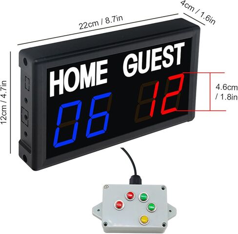 LED Score Board Electronic 4 Digit Wall Mount with Wired Button Remote Control 1.8in Digits - Clear Basketball & Multi - Sport Scoring, Durable Aluminum Alloy for Gym and Sport in Kuwait