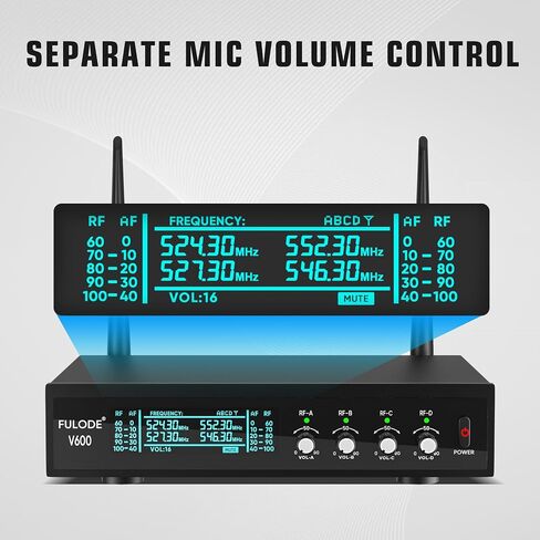 Lapel Microphones 4 Channel UHF Wireless Microphone System with 4 Lavalier 4 Headset Mics, Metal Receiver for Singing Meeting Church Wedding Event TV Speaker (4 Bodypack, 262ft Range) in Kuwait