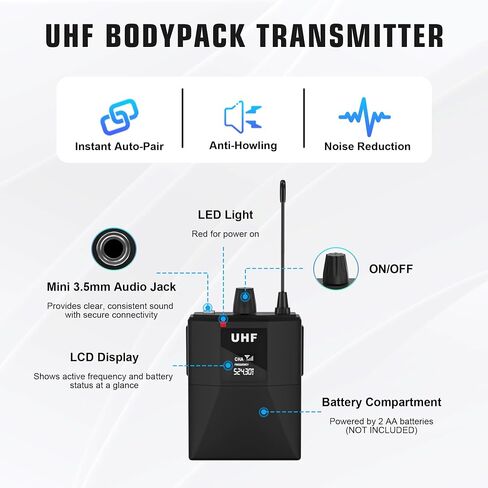 Lapel Microphones 4 Channel UHF Wireless Microphone System with 4 Lavalier 4 Headset Mics, Metal Receiver for Singing Meeting Church Wedding Event TV Speaker (4 Bodypack, 262ft Range) in Kuwait