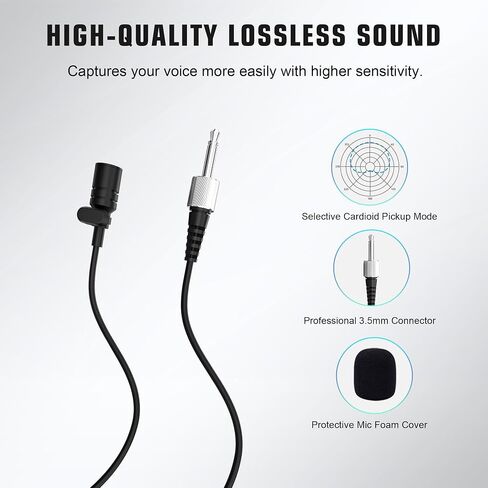 Lapel Microphones 4 Channel UHF Wireless Microphone System with 4 Lavalier 4 Headset Mics, Metal Receiver for Singing Meeting Church Wedding Event TV Speaker (4 Bodypack, 262ft Range) in Kuwait