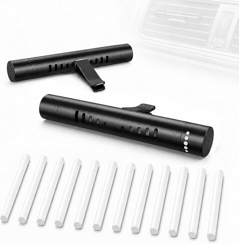 2 PCS AIR AIR AIR PRASANY DOFFUSER CLIP مع 12 PCS عصي إعادة ملء الرائحة ، وناشر معطر الهواء من الألومنيوم المتميز مناسبة للسيارات ، والمطبخ ، والحمام ، ومنازل الحيوانات الأليفة (أسود) in Kuwait