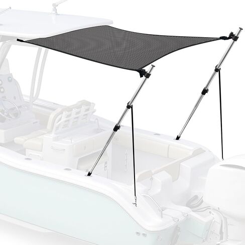 Universal T-Top Shade Extension for Bimini Tops for Boats, Sun Shade Boat Canopy, Adjustable Telescopic Poles, Stainless Steel, Marine 900D Fadeproof Boat Cover, 60" L x 59" W, Mesh in Kuwait