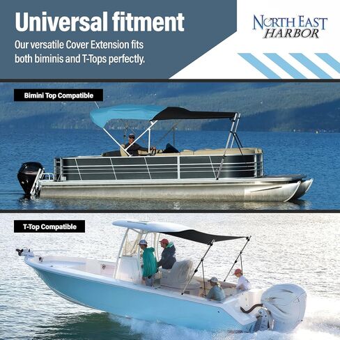 Universal T-Top Shade Extension for Bimini Tops for Boats, Sun Shade Boat Canopy, Adjustable Telescopic Poles, Stainless Steel, Marine 900D Fadeproof Boat Cover, 60" L x 59" W, Mesh in Kuwait