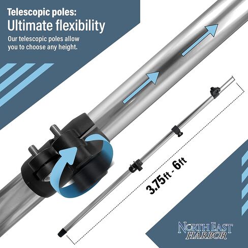 Universal T-Top Shade Extension for Bimini Tops for Boats, Sun Shade Boat Canopy, Adjustable Telescopic Poles, Stainless Steel, Marine 900D Fadeproof Boat Cover, 60" L x 59" W, Mesh in Kuwait