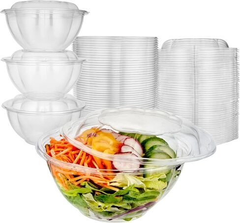Stock Your Home 32oz Clear Plastic Salad Bowls with Lids Disposable (50 Pack) Medium Takeout Container with Snap on Lid for Fruit Salads, Quinoa, Lunch and Meal Prep, Acai Bowl, To-Go Party Containers in Kuwait