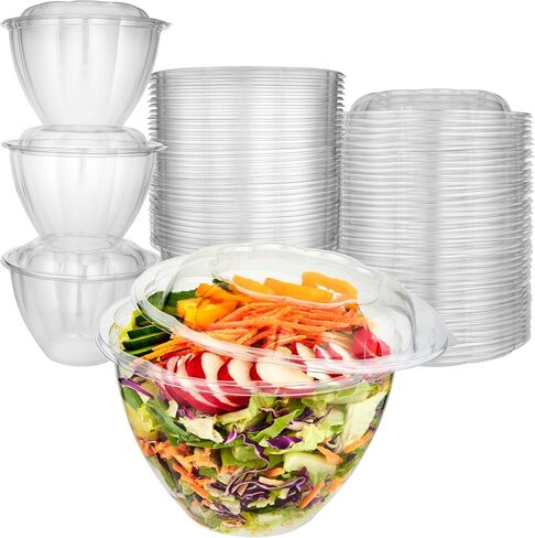 Stock Your Home 32oz Clear Plastic Salad Bowls with Lids Disposable (50 Pack) Medium Takeout Container with Snap on Lid for Fruit Salads, Quinoa, Lunch and Meal Prep, Acai Bowl, To-Go Party Containers in Kuwait