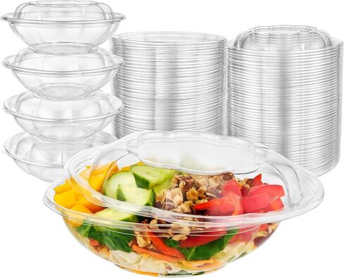 Stock Your Home 32oz Clear Plastic Salad Bowls with Lids Disposable (50 Pack) Medium Takeout Container with Snap on Lid for Fruit Salads, Quinoa, Lunch and Meal Prep, Acai Bowl, To-Go Party Containers in Kuwait