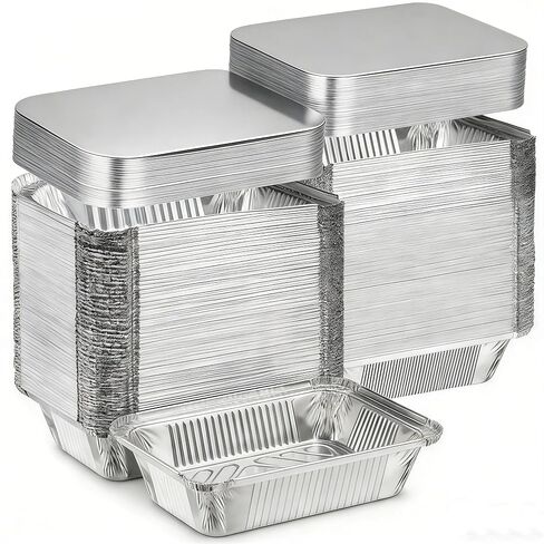 Aluminum Pans with Lids (60 Pack, 8.5"×6") 2.25 LB Capacity Foil Pans with Lids - 60 Pans and 60 Cardboard Covers - Disposable Food Containers Tin Foil Pans for Baking, Meal Prep,Storage and Freezer in Kuwait