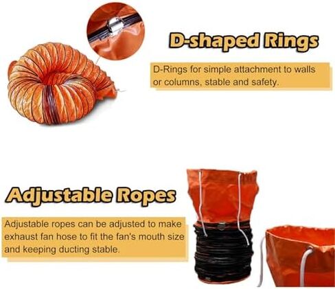 This Air DuctingBathroom Exhaust Fan Vent Hose 25 Feet Long, Commercial Home PVC Flexible Duct Housing with Adjustable Rope and D-Hook for Airport/Farms/Tunneling, Portable Flame Retardant(D in Kuwait