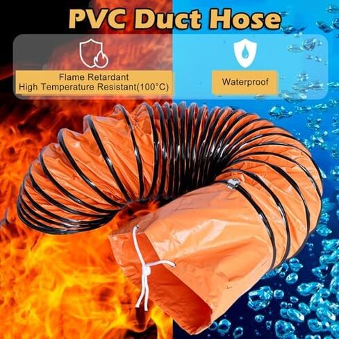 This Air DuctingBathroom Exhaust Fan Vent Hose 25 Feet Long, Commercial Home PVC Flexible Duct Housing with Adjustable Rope and D-Hook for Airport/Farms/Tunneling, Portable Flame Retardant(D in Kuwait