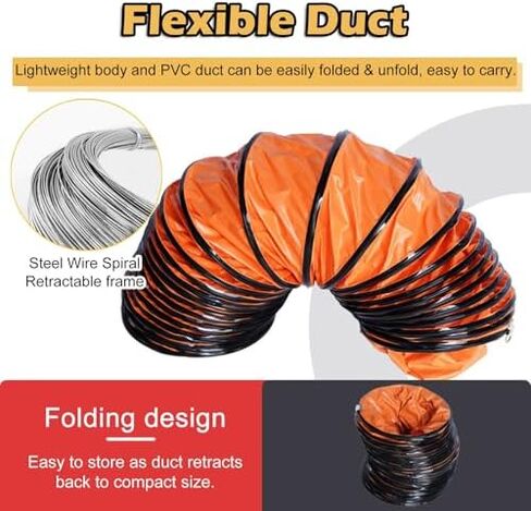 This Air DuctingBathroom Exhaust Fan Vent Hose 25 Feet Long, Commercial Home PVC Flexible Duct Housing with Adjustable Rope and D-Hook for Airport/Farms/Tunneling, Portable Flame Retardant(D in Kuwait